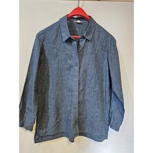 Eileen Fisher Blue Linen Blouse